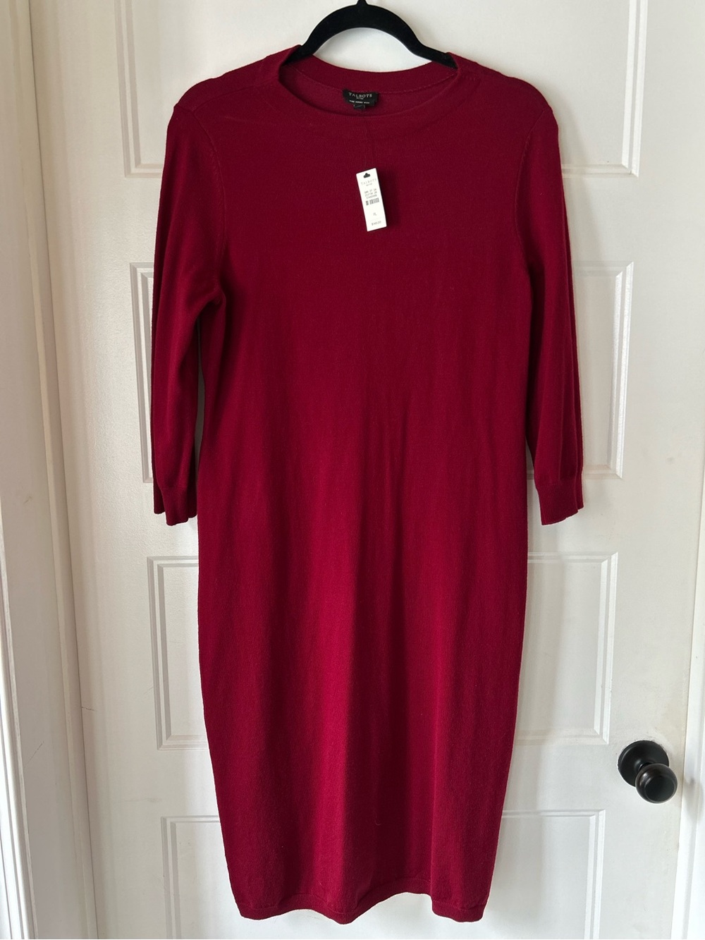 Talbots Petites Merino Wool Sweater Dress LP Red NWT 3/4 Sleeve Quiet Luxury